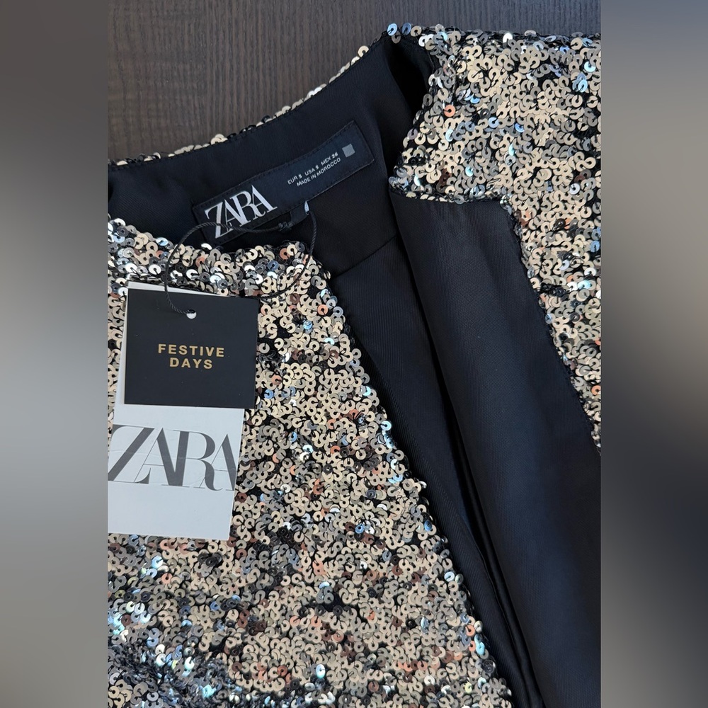 Zara Festive Sequin Jacket and Shorts in Silver and Black - Picture 2 of 16